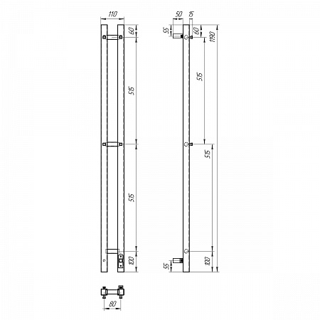 Полотенцесушитель В120*Ш8 электрический узкий черный PN13812В