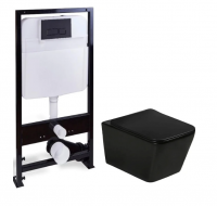 Комплект Инсталляция + черныё унитаз + кнопка Россия 