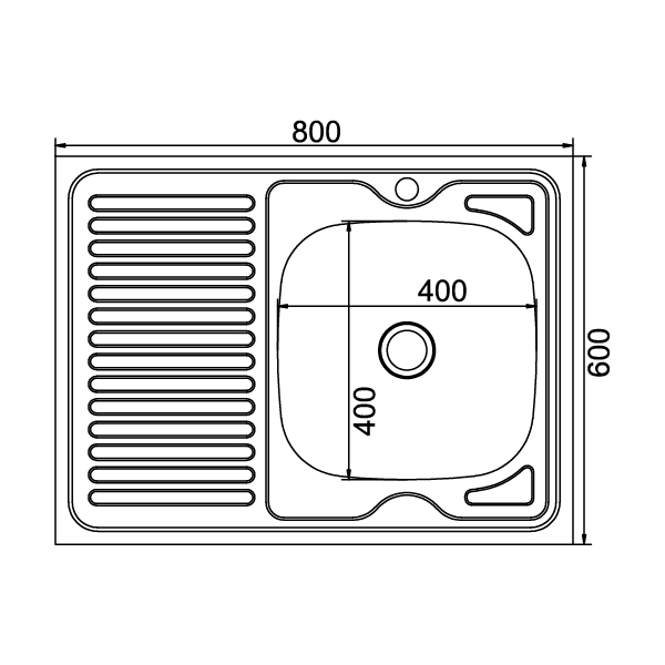 Мойка накладная 800 чаша справа 0,8 мм