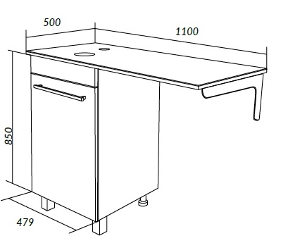 Столешница 110*50 см лдсп белая с кронштейном левая