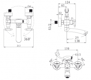 Смеситель ванны бронза Kaiser  57022-1BR
