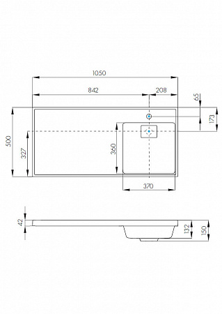 Раковина -столешница Лондри 105 см белая над стиральной машиной слив слева