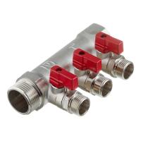 Коллектор Valtec 3/4" на 3 выхода 1/2" с кранами