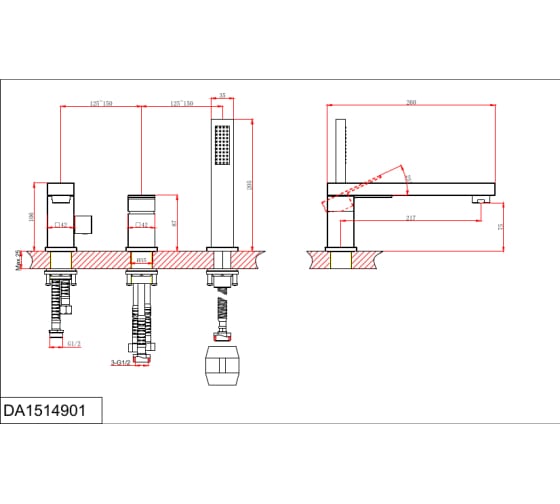 Смеситель ванны черный D&K  DA1514905