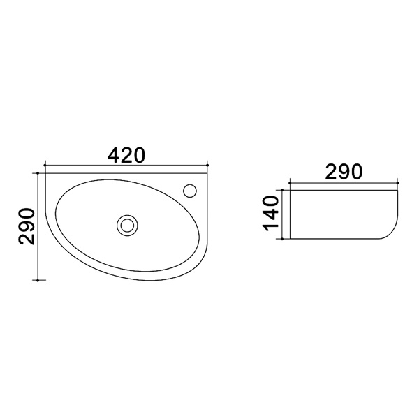 Раковина 42 угловая подвесная Азарио отверстие справа AZ4519