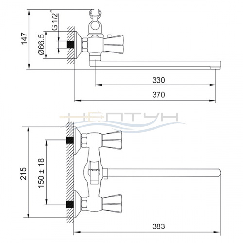 Смеситель ванны хром Rusant  РС-В 61-86