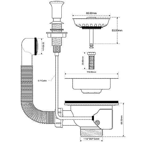 Выпуск для мойки 3,5 с квадратным переливом автомат PUS113-PP