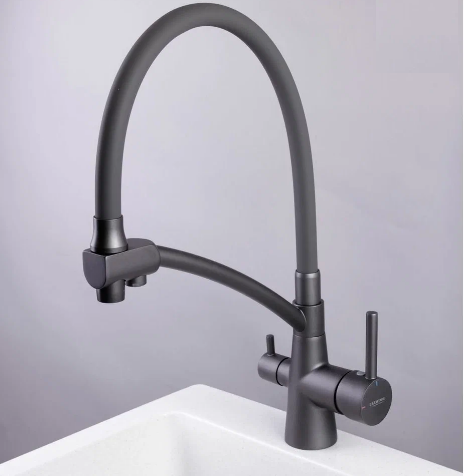 Смеситель кухни с фильтром графит Ledeme L4855U-12