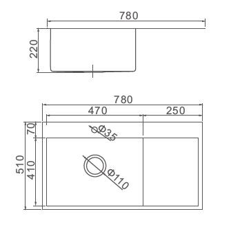Мойка 780 профессиональная графит 3мм чаша слева