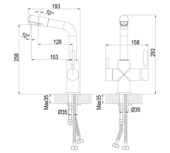 Смеситель кухни с фильтром хром Rossinka Z35-31