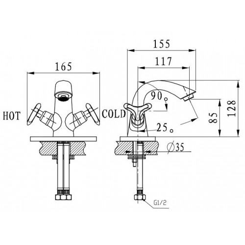 Смеситель раковины бронза Kaiser  57011-1