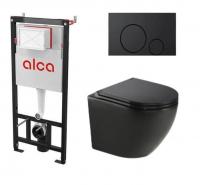 Комплект Инсталляция + черный унитаз + черная кнопка Чехия