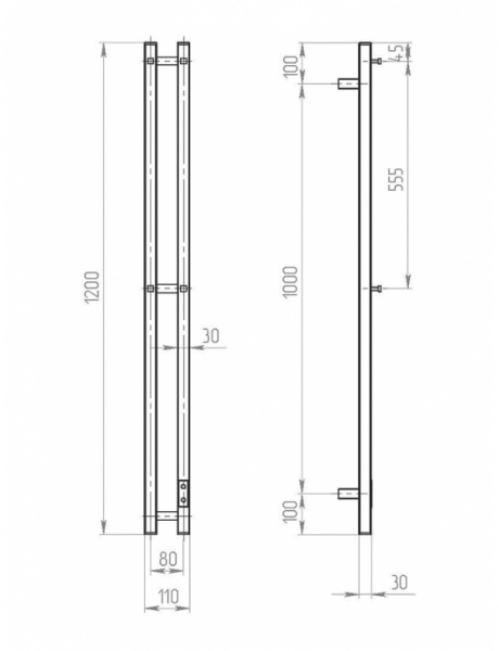 Полотенцесушитель В120*Ш8 электрический  узкий состаренная бронза
