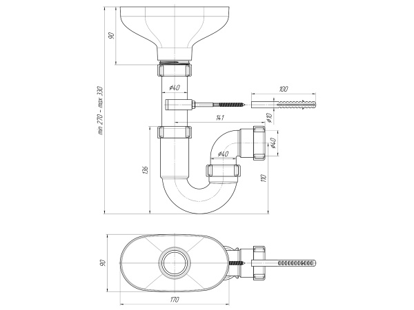 Сифон для мойки с разрывом струи 40*50 DR0100