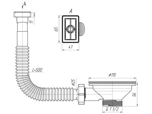 Выпуск для мойки 3,5 с переливом вверх N310