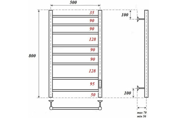 Полотенцесушитель В80*Ш50 электрический лесенка состаренная бронза PN10858BR