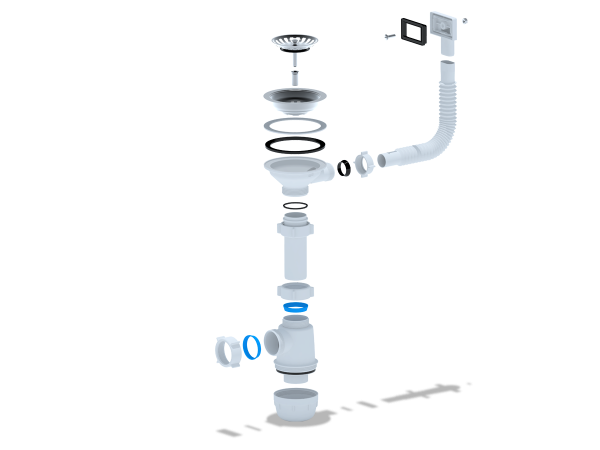 Сифон для кухни 3,5 с квадратным переливом без гофры А1045S/А4007
