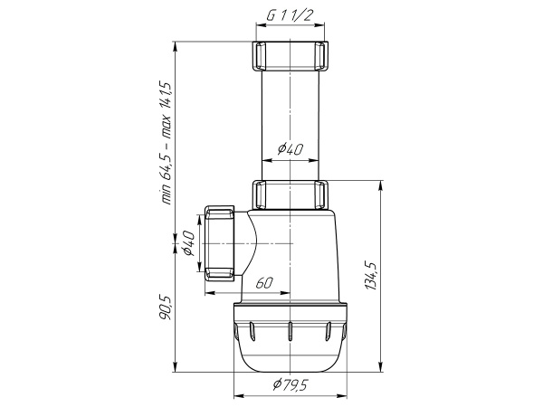Сифон для кухни 1-1/2 * 40 без выпуска А0120/А4000