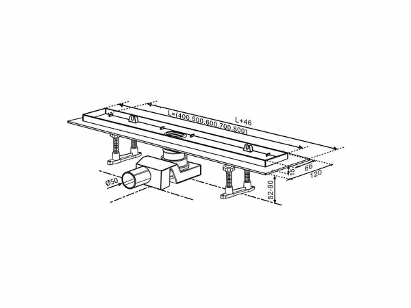 Трап-лоток 70*400 D50 черное стекло
