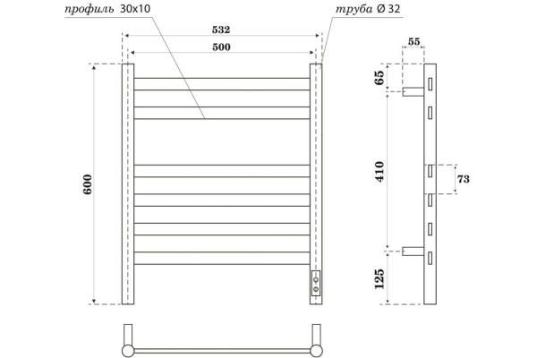 Полотенцесушитель В60*Ш50 электрический лесенка графит серый PN16856GR