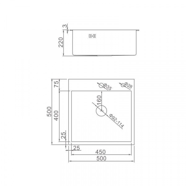 Мойка 500 профессиональная 3мм  сатин