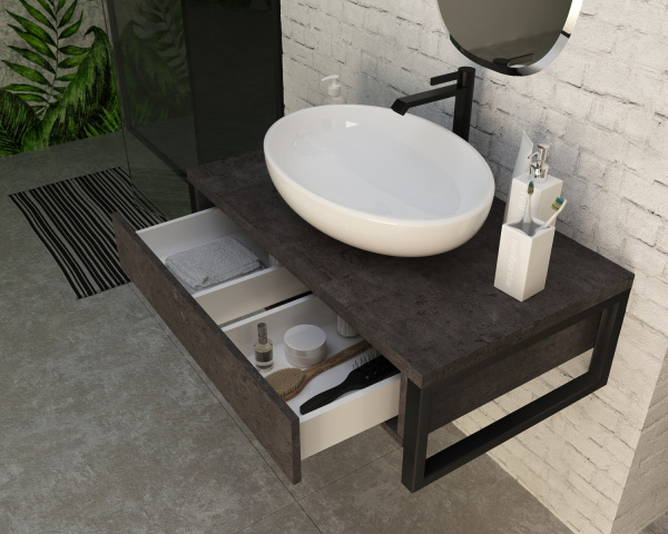 Тумба 80 см без раковины grunge графит подвесная