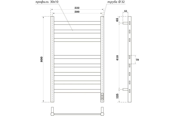Полотенцесушитель В80*Ш50 электрический лесенка черный PN16858B
