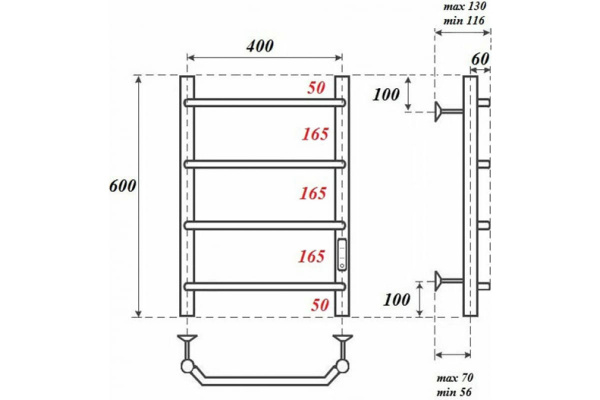 Полотенцесушитель В60*Ш40 электрический лесенка хром  PN06846