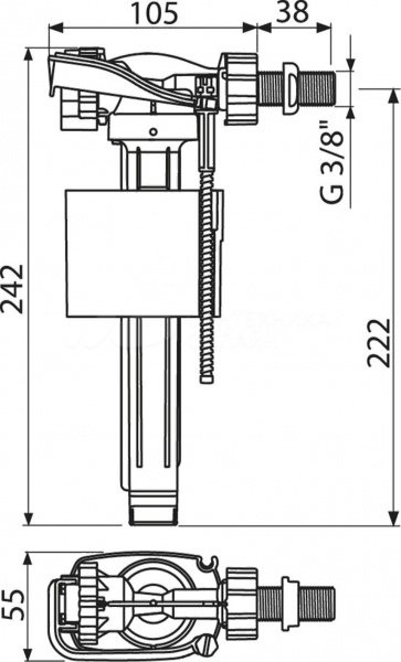 Клапан Alcaplast 3/8" горизонтальный