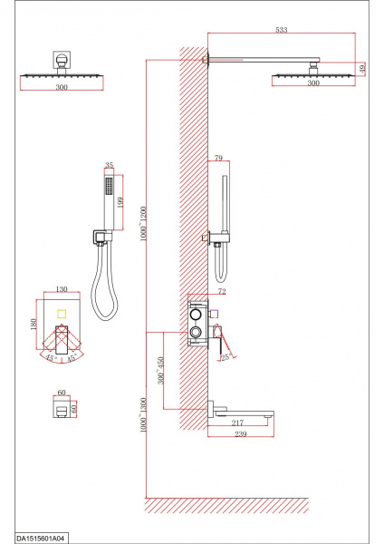 Смеситель скрытого монтажа матовое золото D&K  DA1515607А04