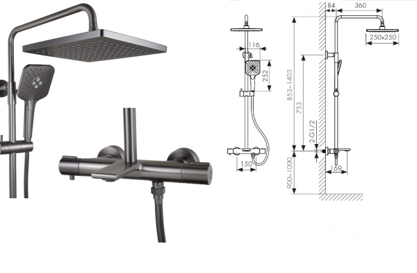 Душевой гарнитур оружейная сталь Kaiser 05382-15