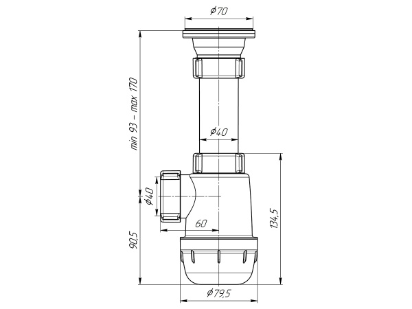 Сифон для кухни 1 1/2 * 40 без гофры А4003/А0100