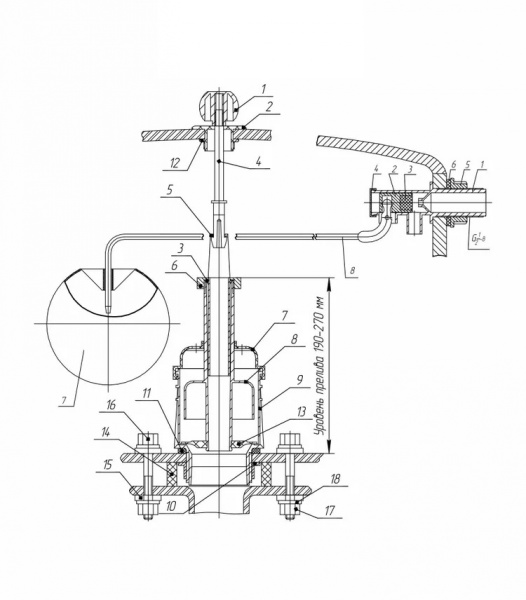 Арматура для бачка Урал с горизонтальным клапаном 1/2"