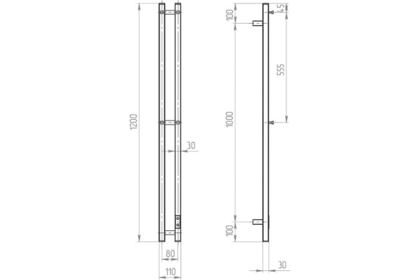 Полотенцесушитель В120*Ш8 электрический узкий чёрный матовый